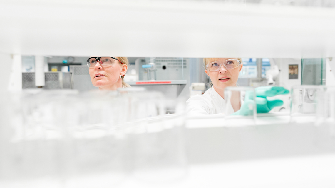 Two scientists working in a laboratory.