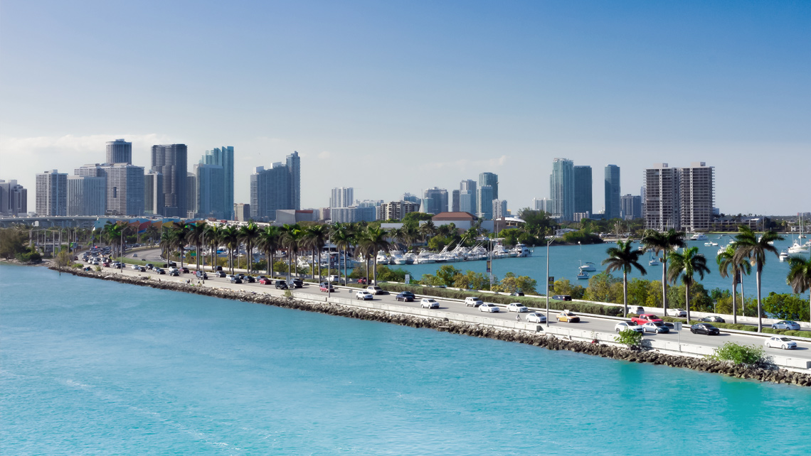 City landscape and the sea view from Miami.