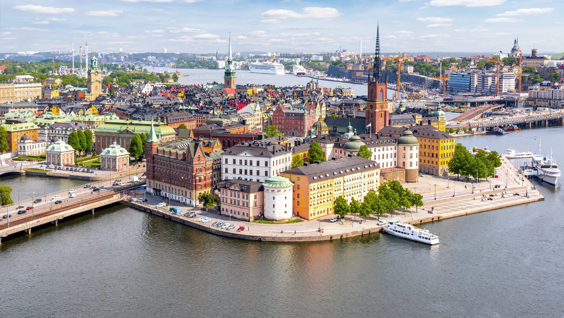 Aerial view of Stockholm old town in Sweden.