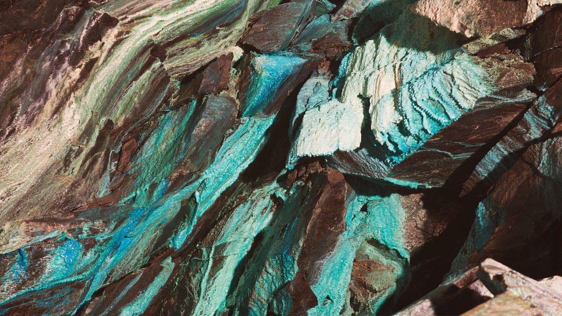 Abstract texture of oxidated copper in the copper mine.