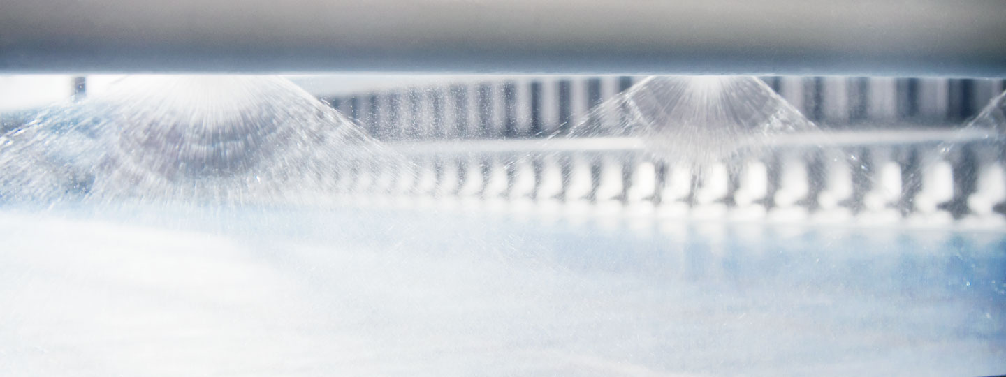 A close-up of water in board machine.