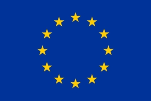 Flag of the european union with twelve yellow stars in a circle on blue background.