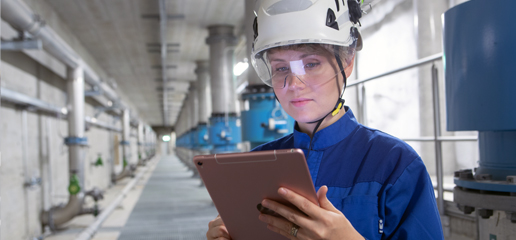 Factory worker with a helmet.