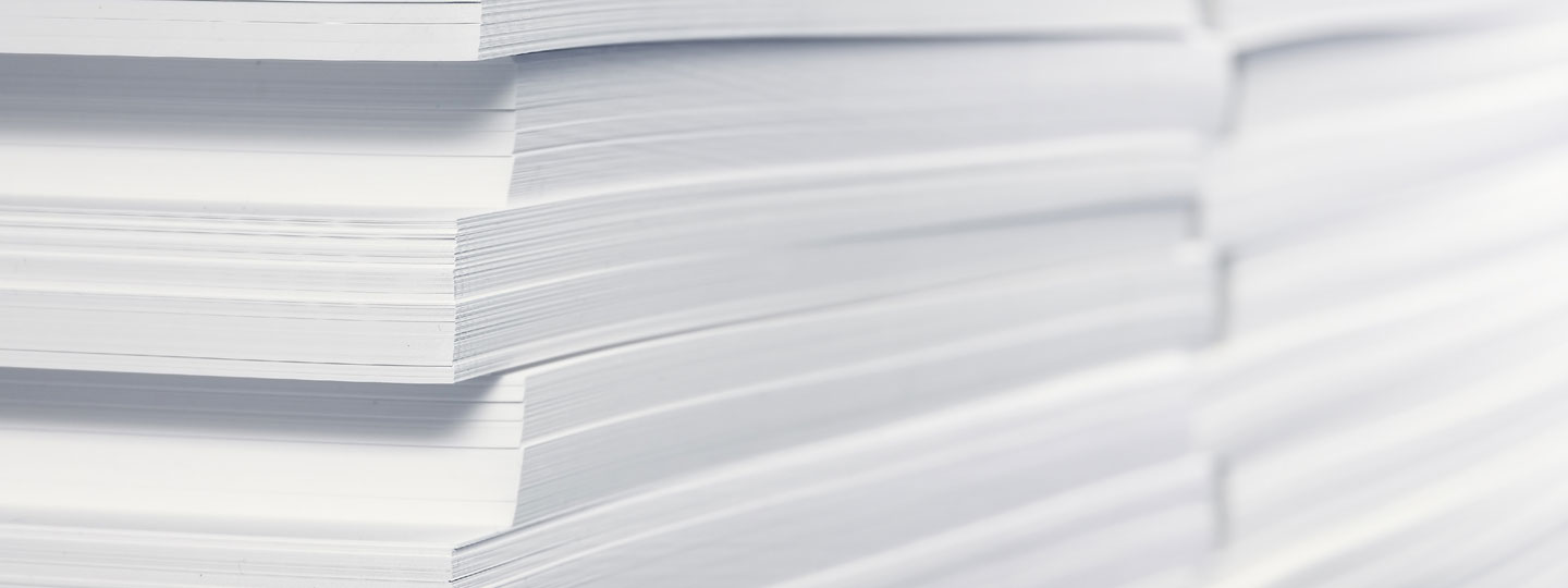 Stacks of white, bright paper.