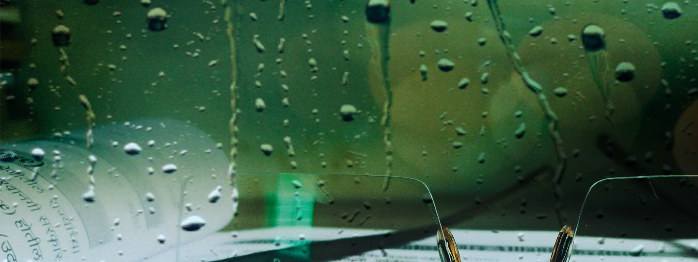 Water drops in a glass.