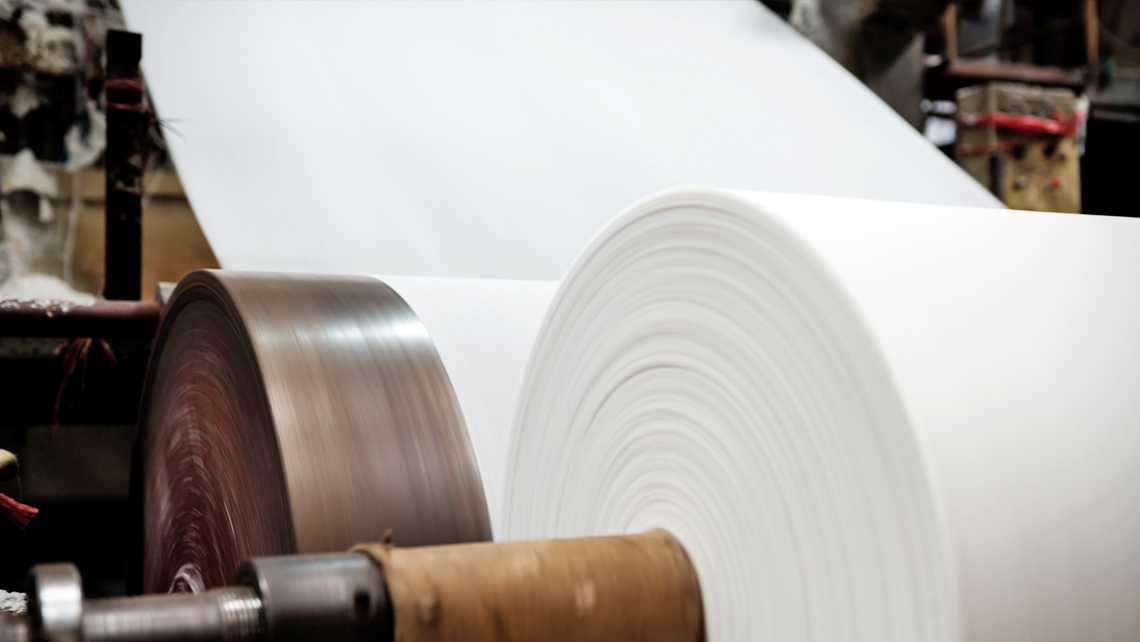 White paper roll from paper machine.