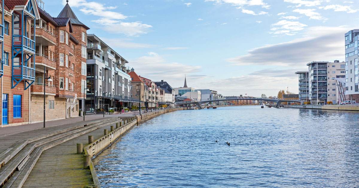 Panoramic view of a river in Fredrikstad, Norway.