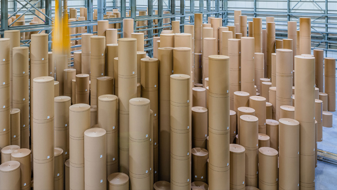 paper rolls stacked at green bay packaging facility