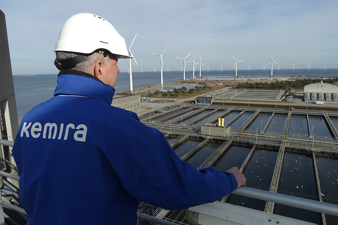 Kemira sales manager Jesper Berner overlooking the Lynetten wastewater treatment plant in Copenhagen, Denmark.