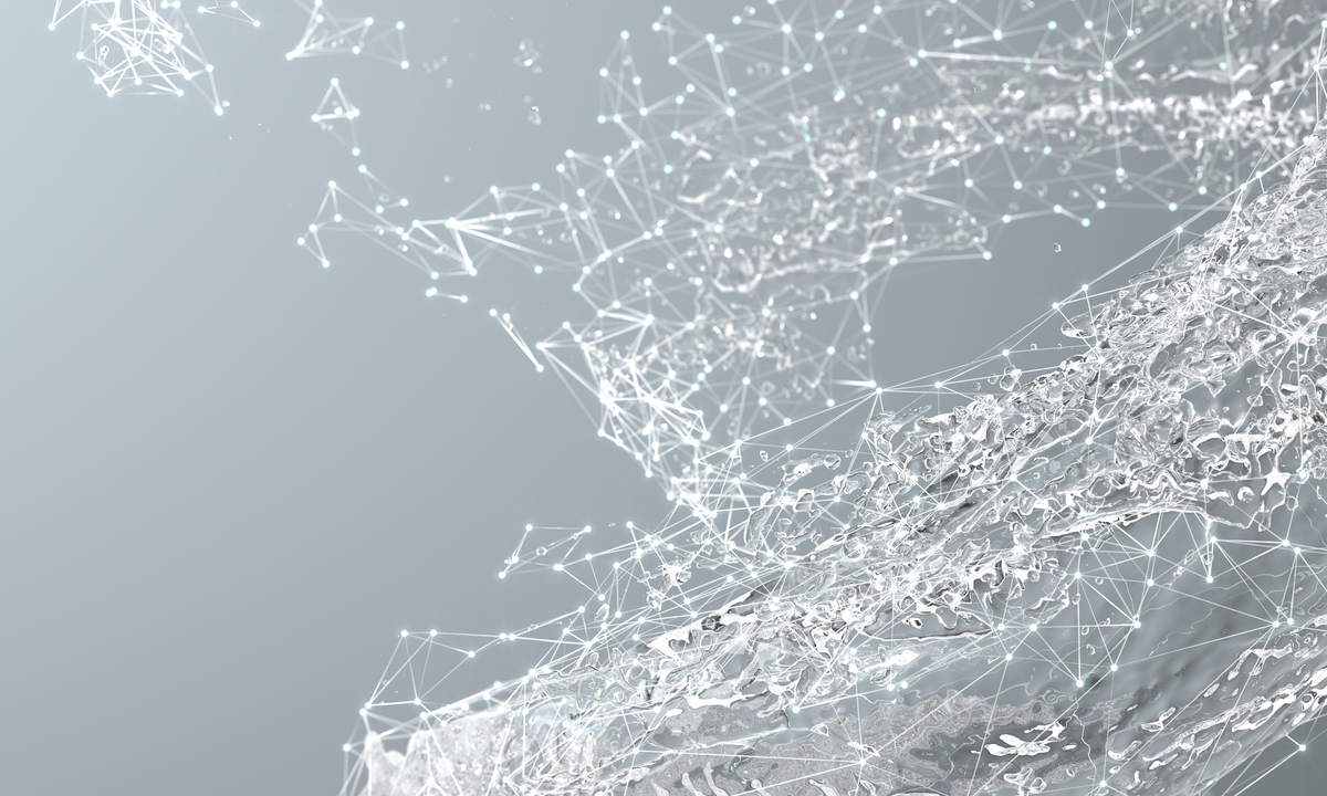 Abstract background with clean water and digital grid representing real-time water quality control