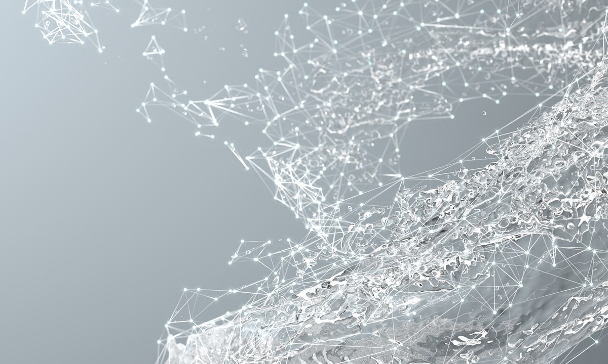 Abstract background with clean water and digital grid representing real-time water quality control