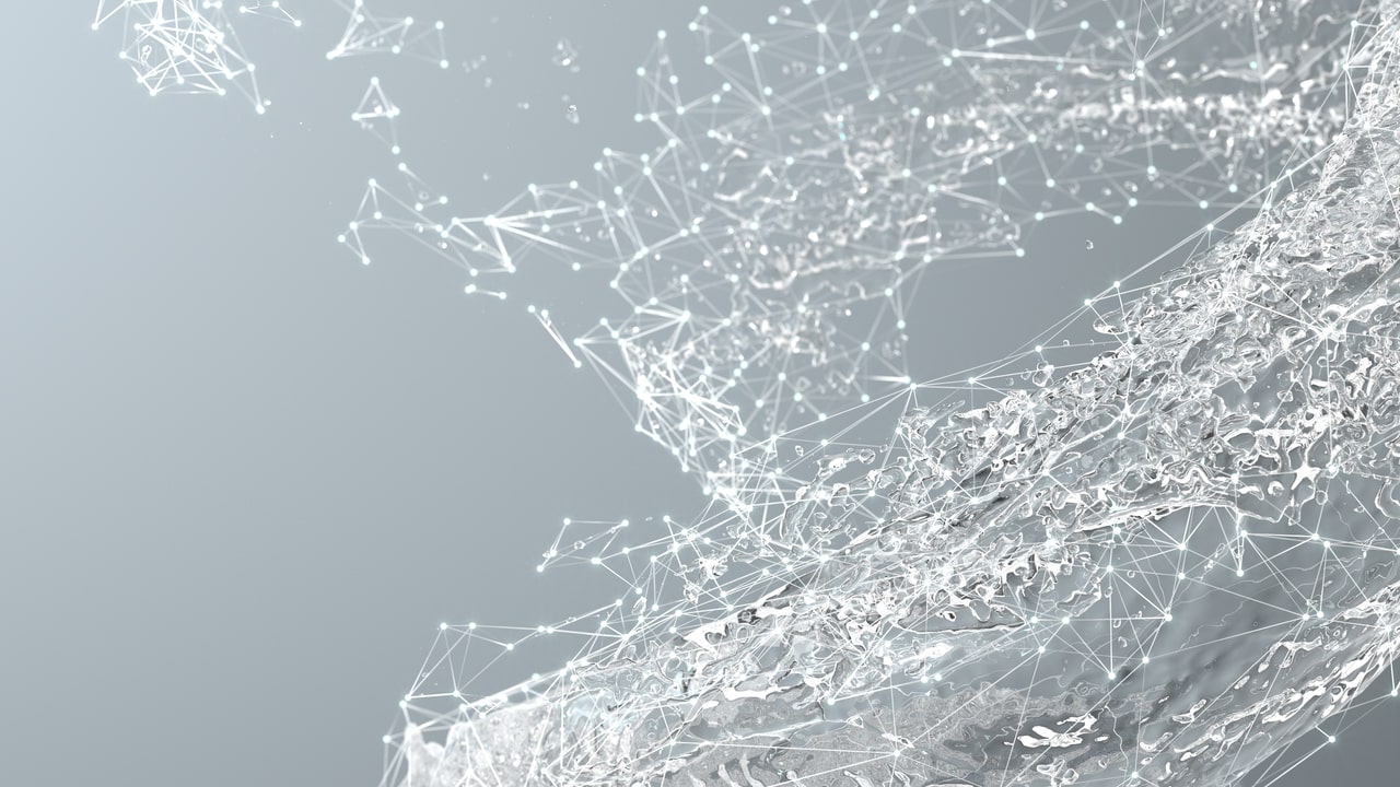 Abstract background with clean water and digital grid representing real-time water quality control