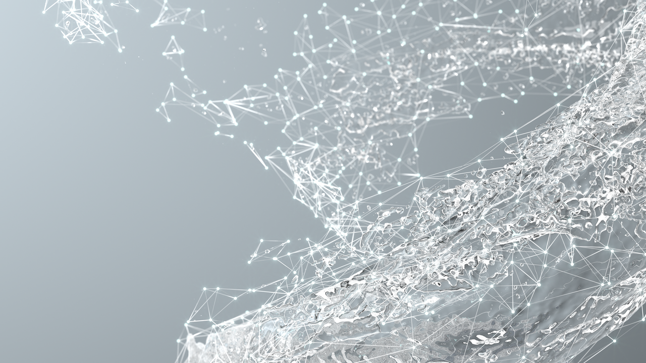 Abstract background with clean water and digital grid representing real-time water quality control